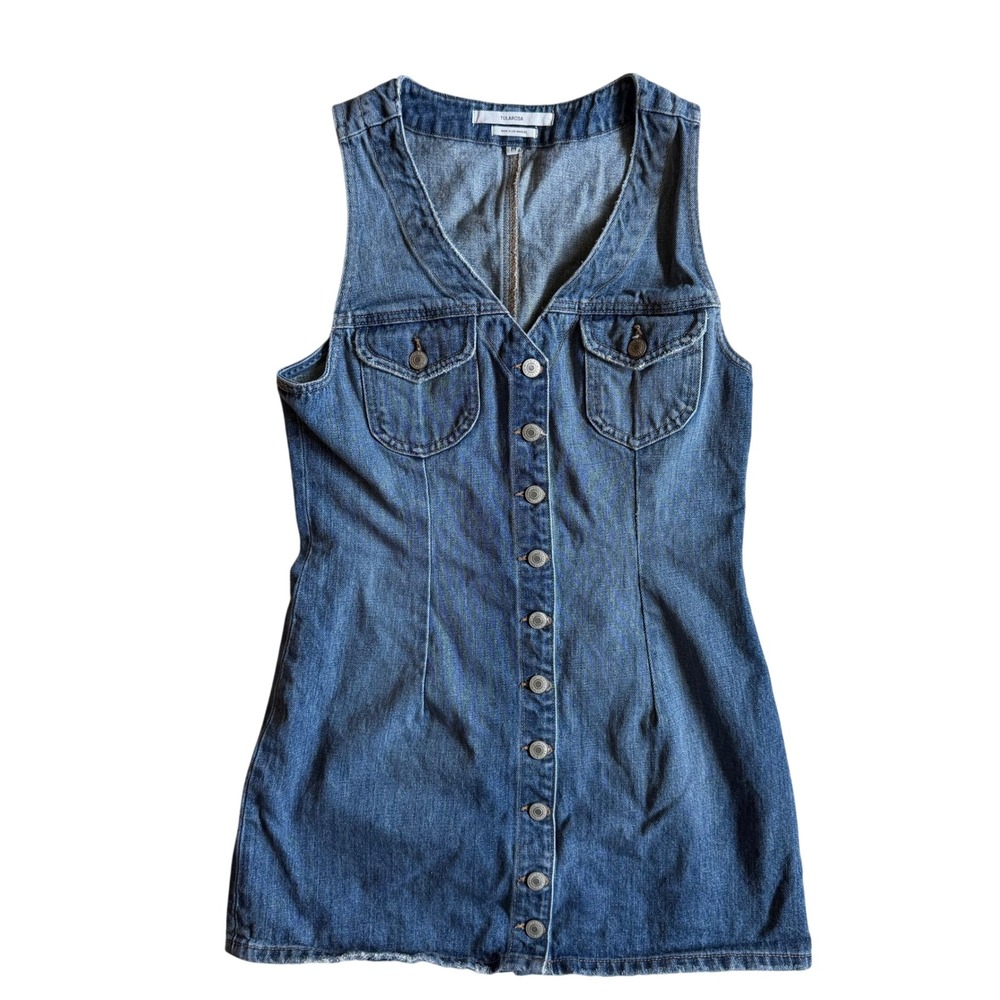 Tularosa Womens Zoe Button up Mini Dress Blue Cotton Denim Retro 90s Minimalism